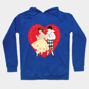 Vintage Valentine's Day Heart and Harlequin Hoodie